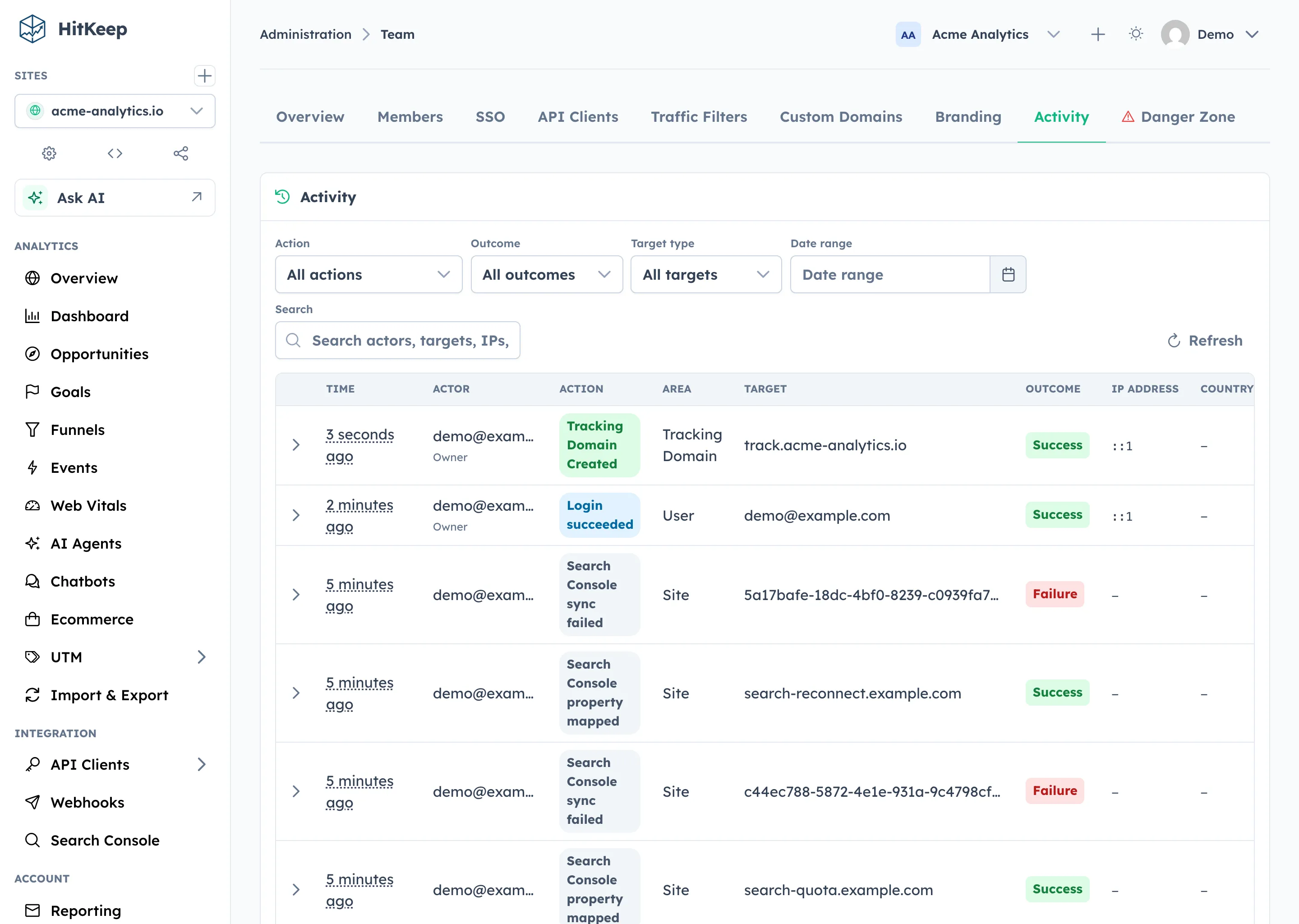 HitKeep team audit log