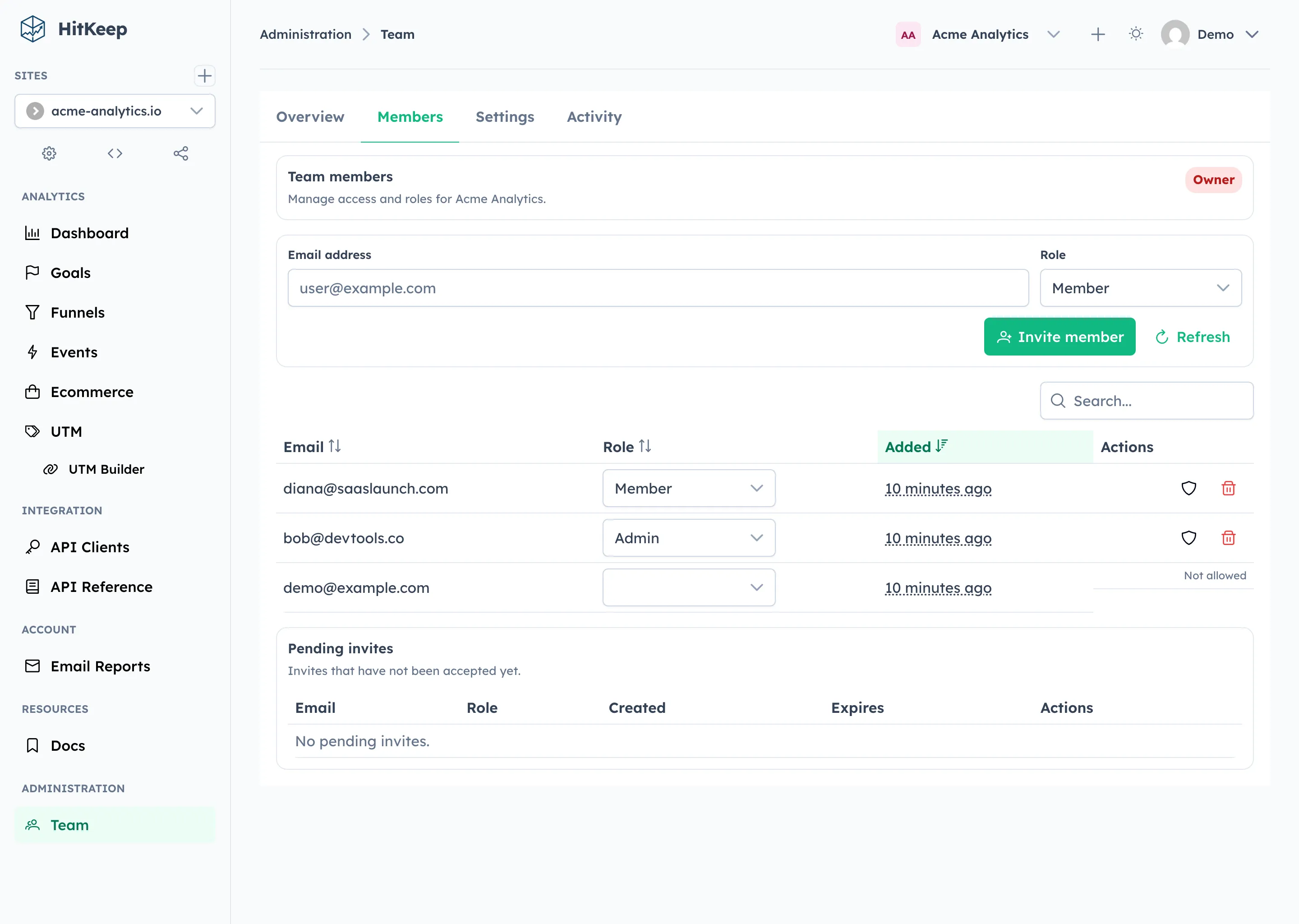 HitKeep team member management