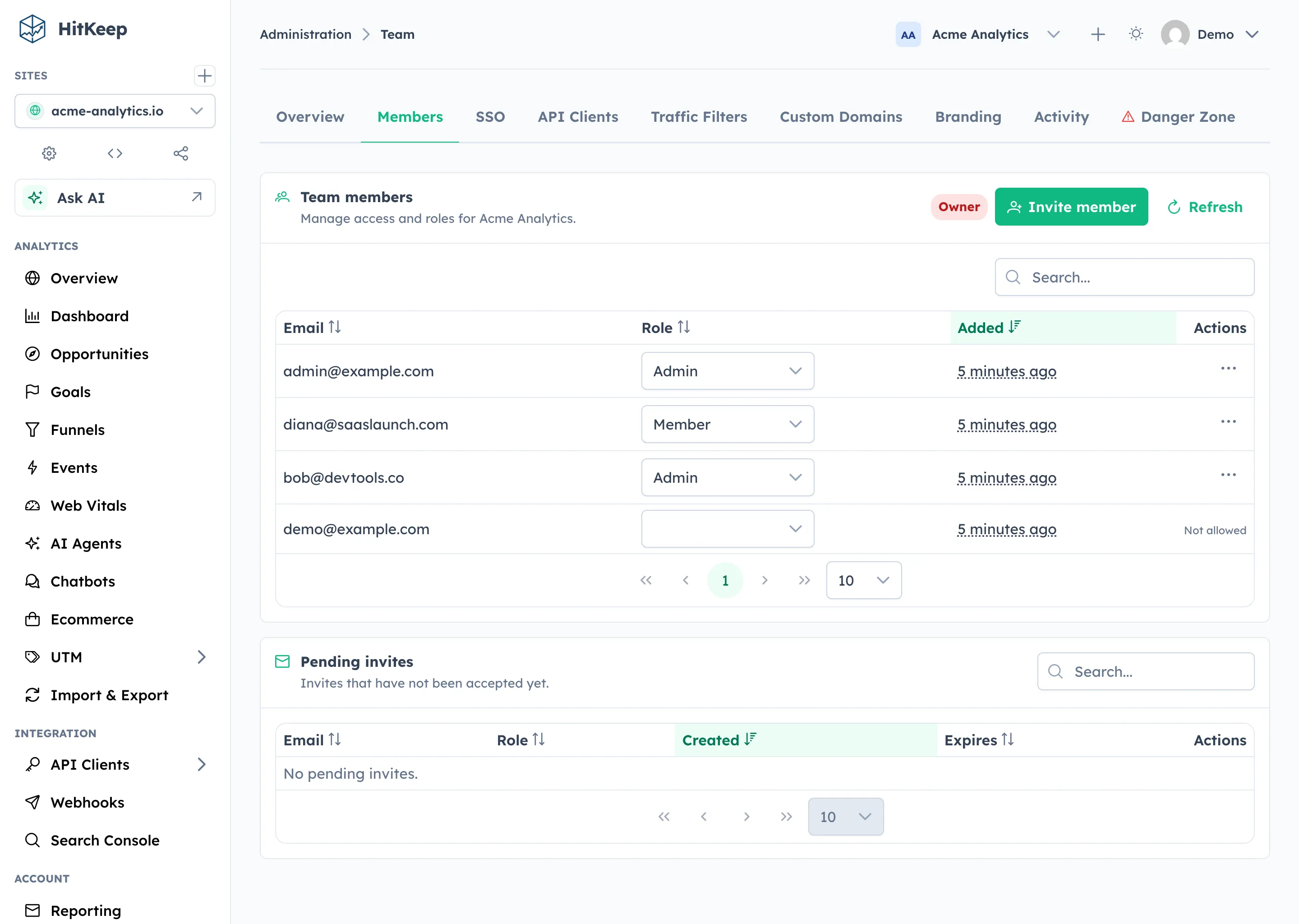 HitKeep team member management