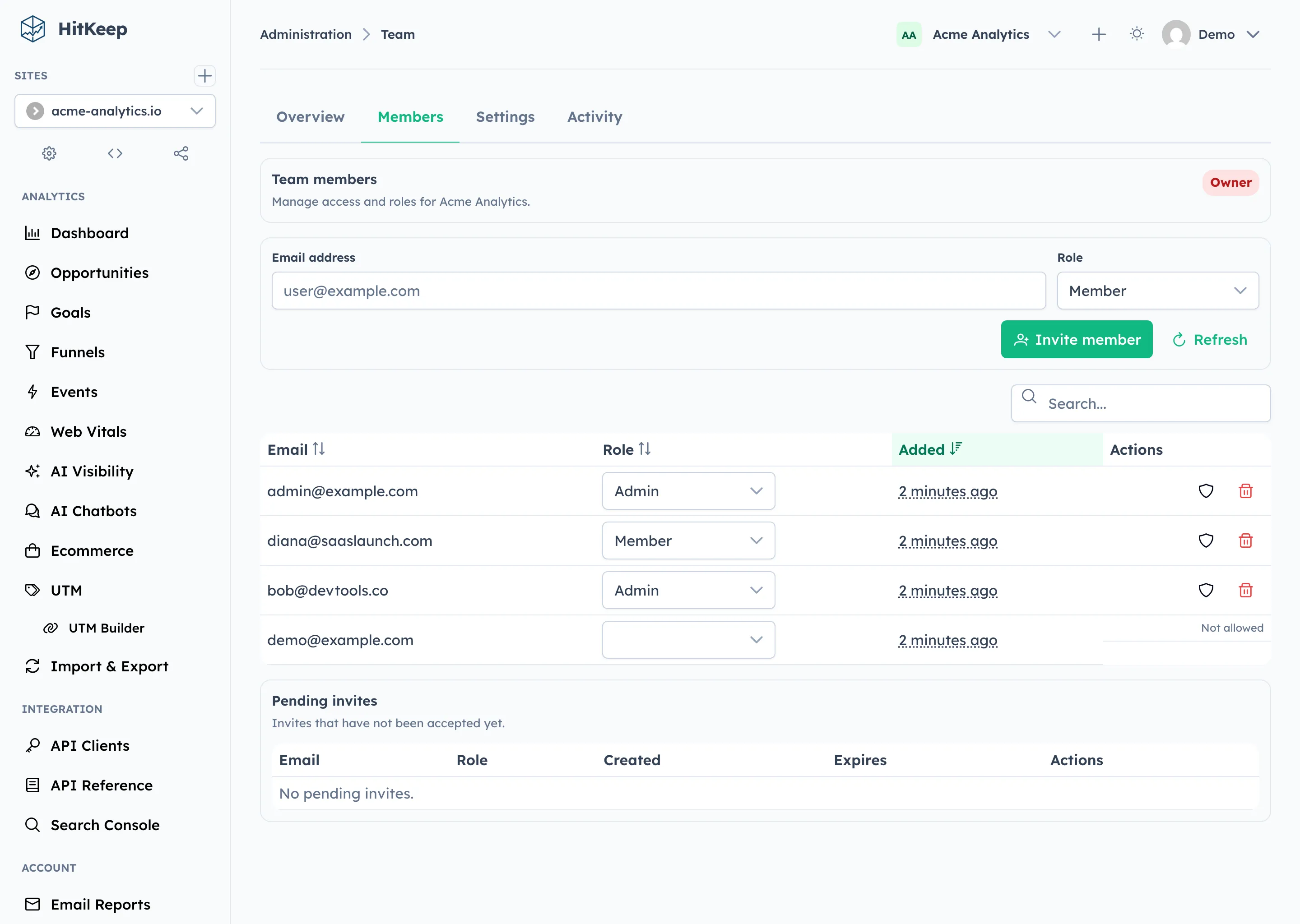 HitKeep team member management