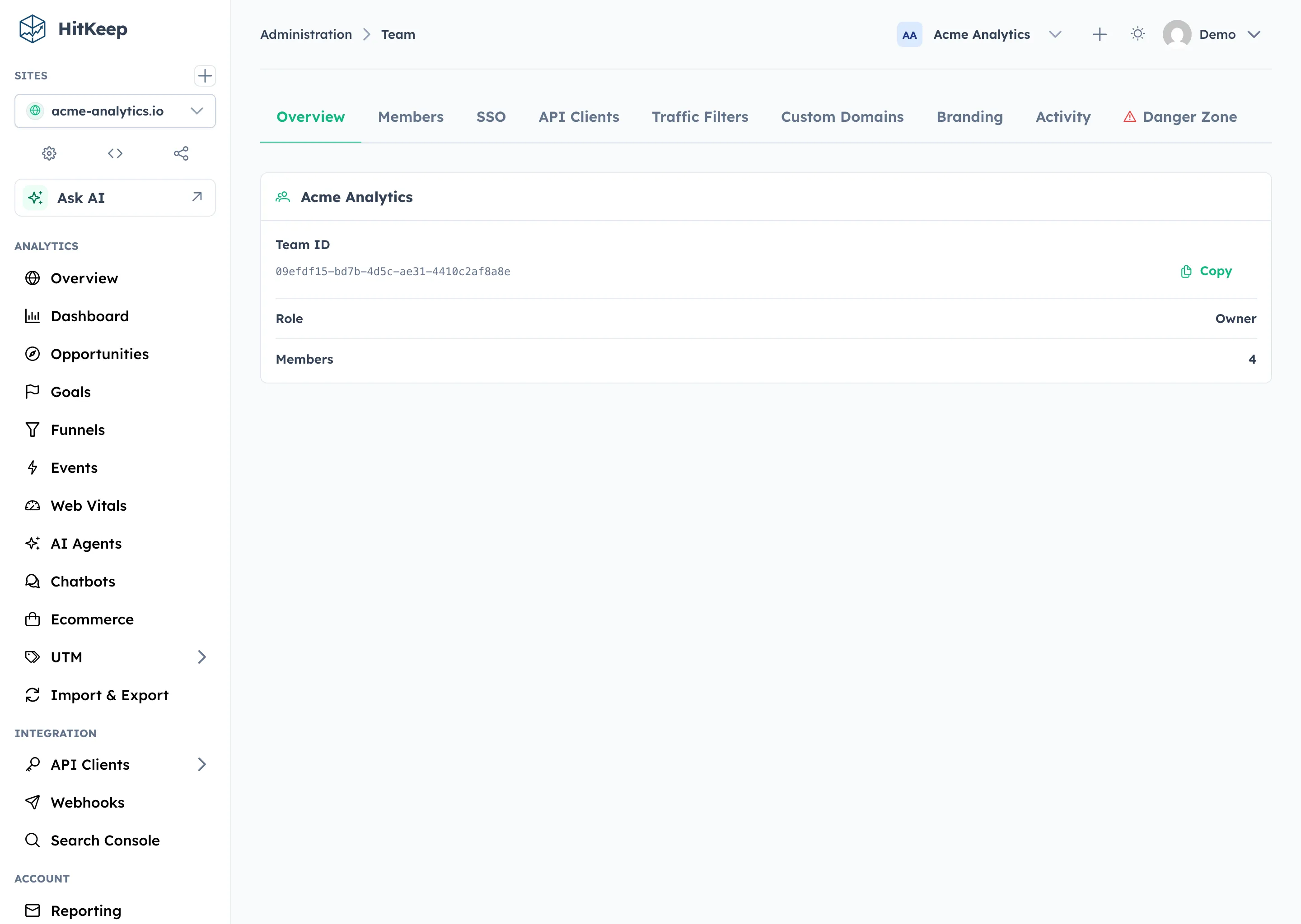 HitKeep team administration overview