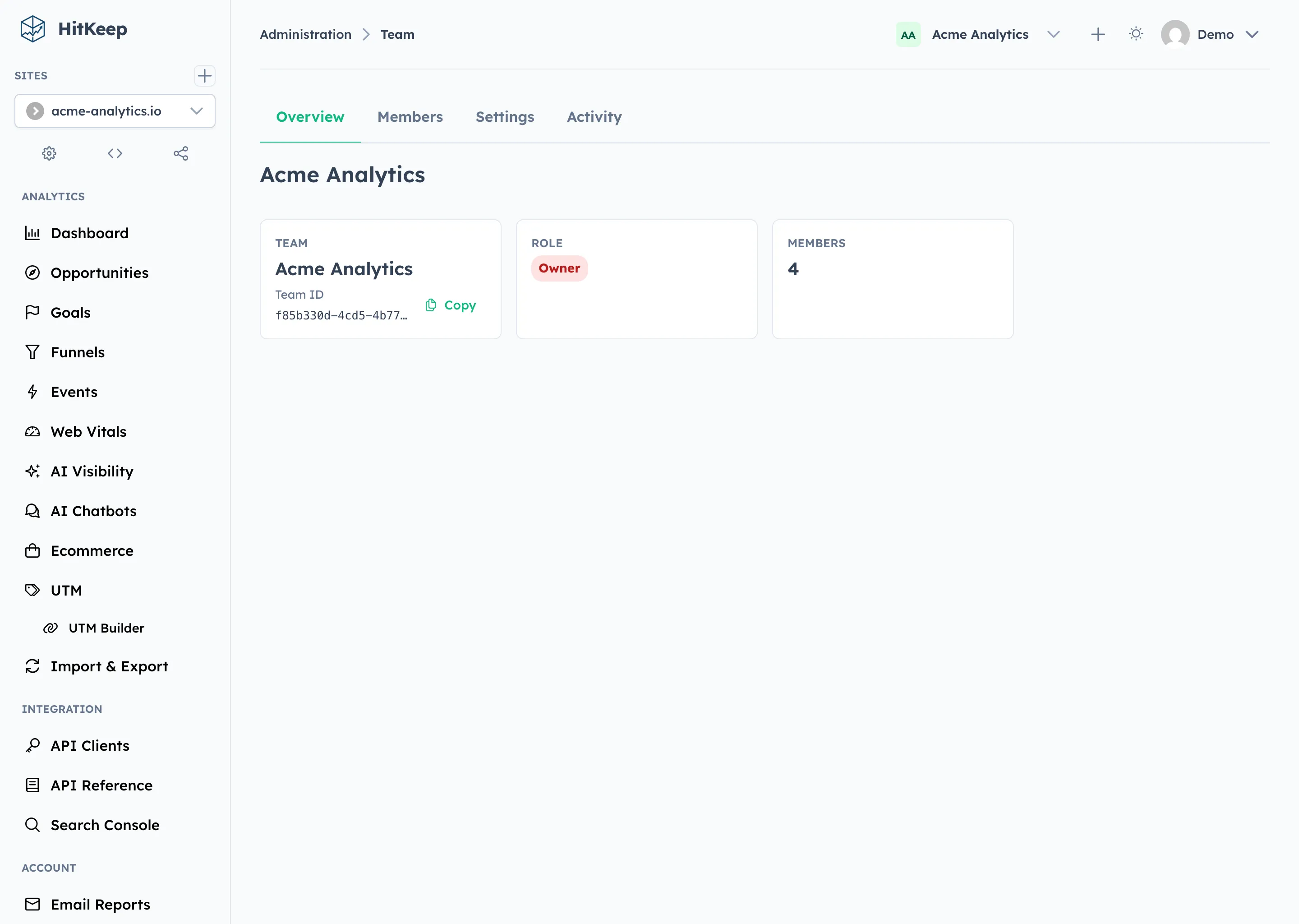 HitKeep team administration overview