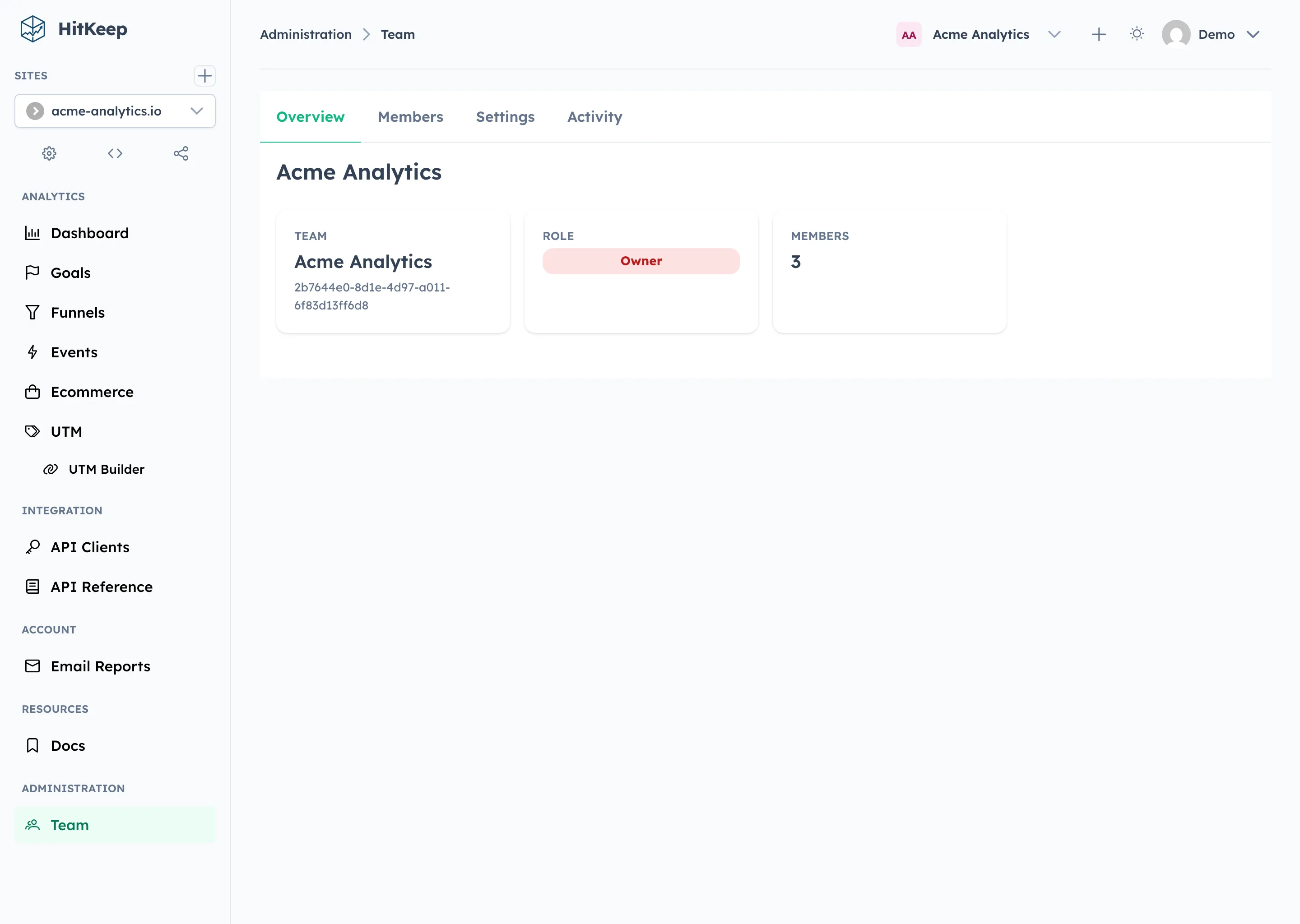 HitKeep team administration overview