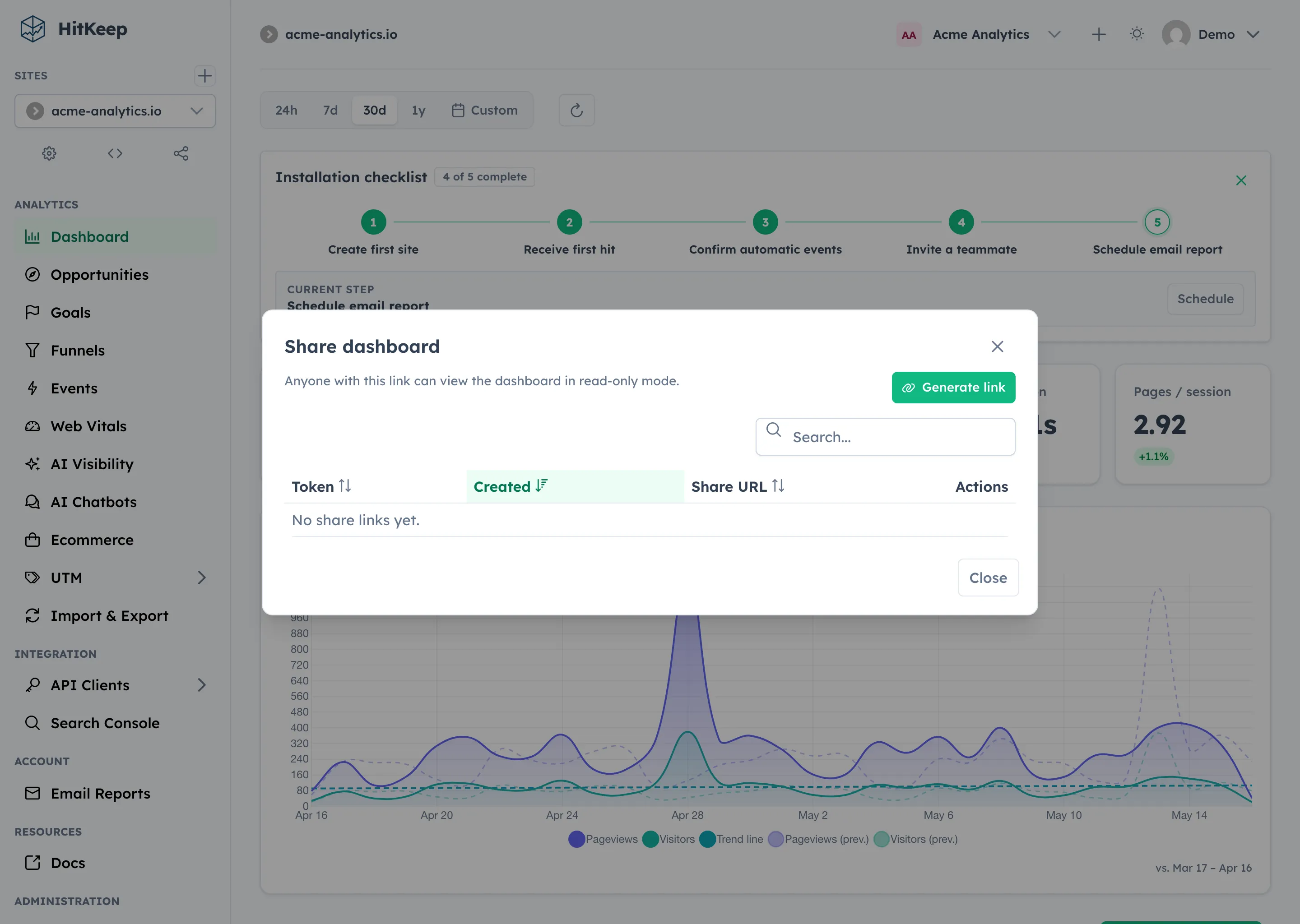 HitKeep shareable dashboard — read-only share link management