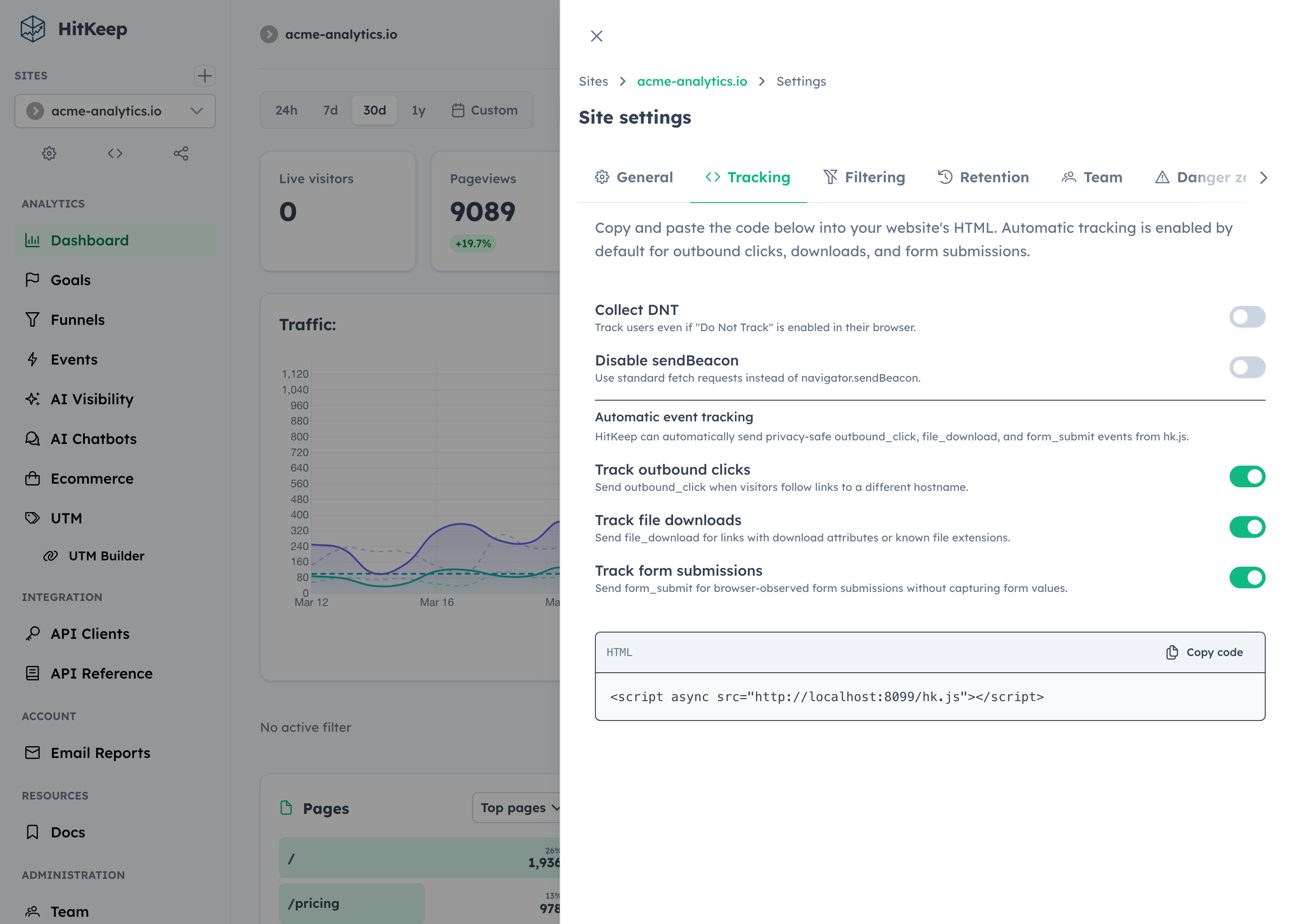 Tracking settings with automatic event toggles