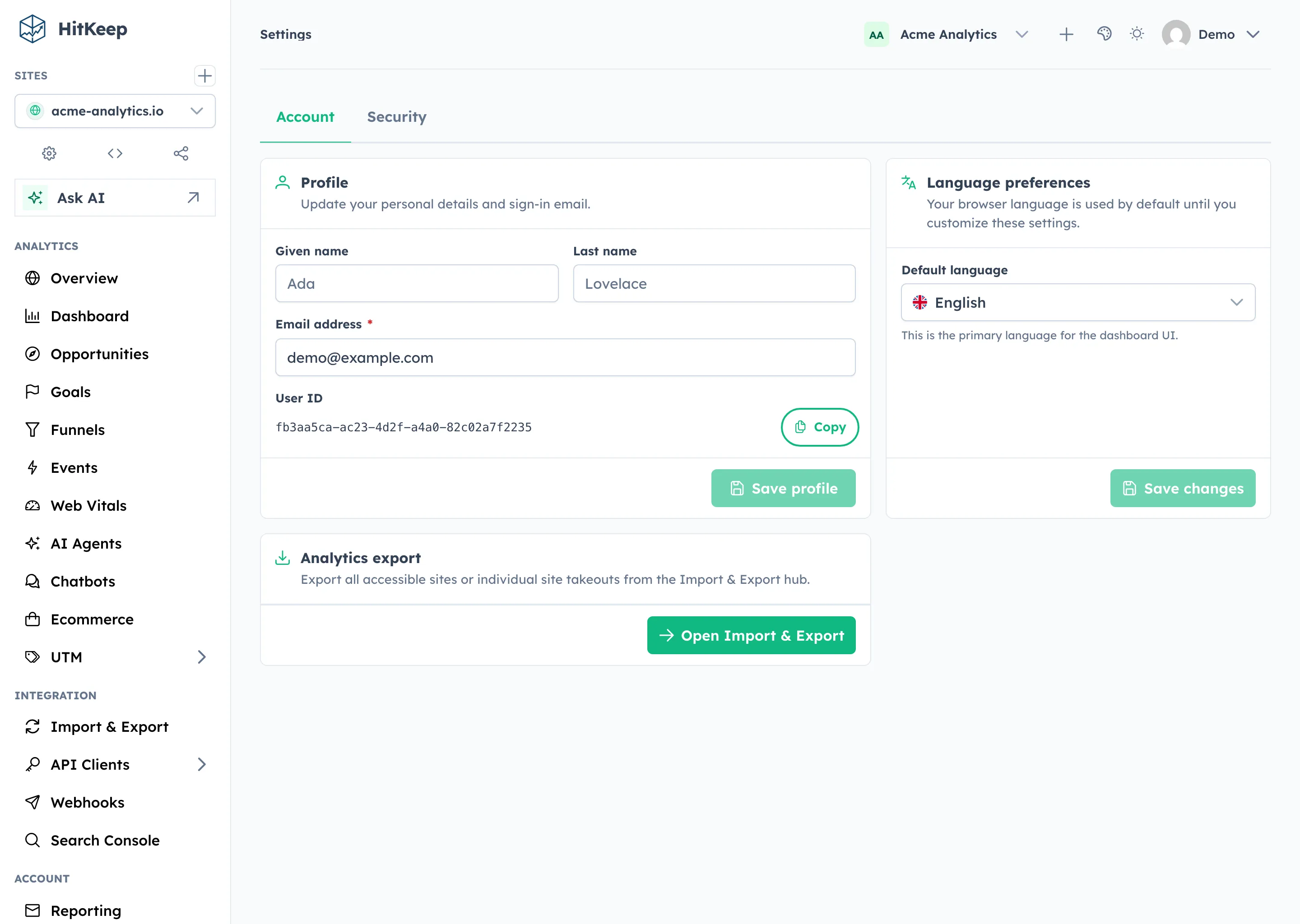 HitKeep security settings — TOTP and WebAuthn Passkey setup