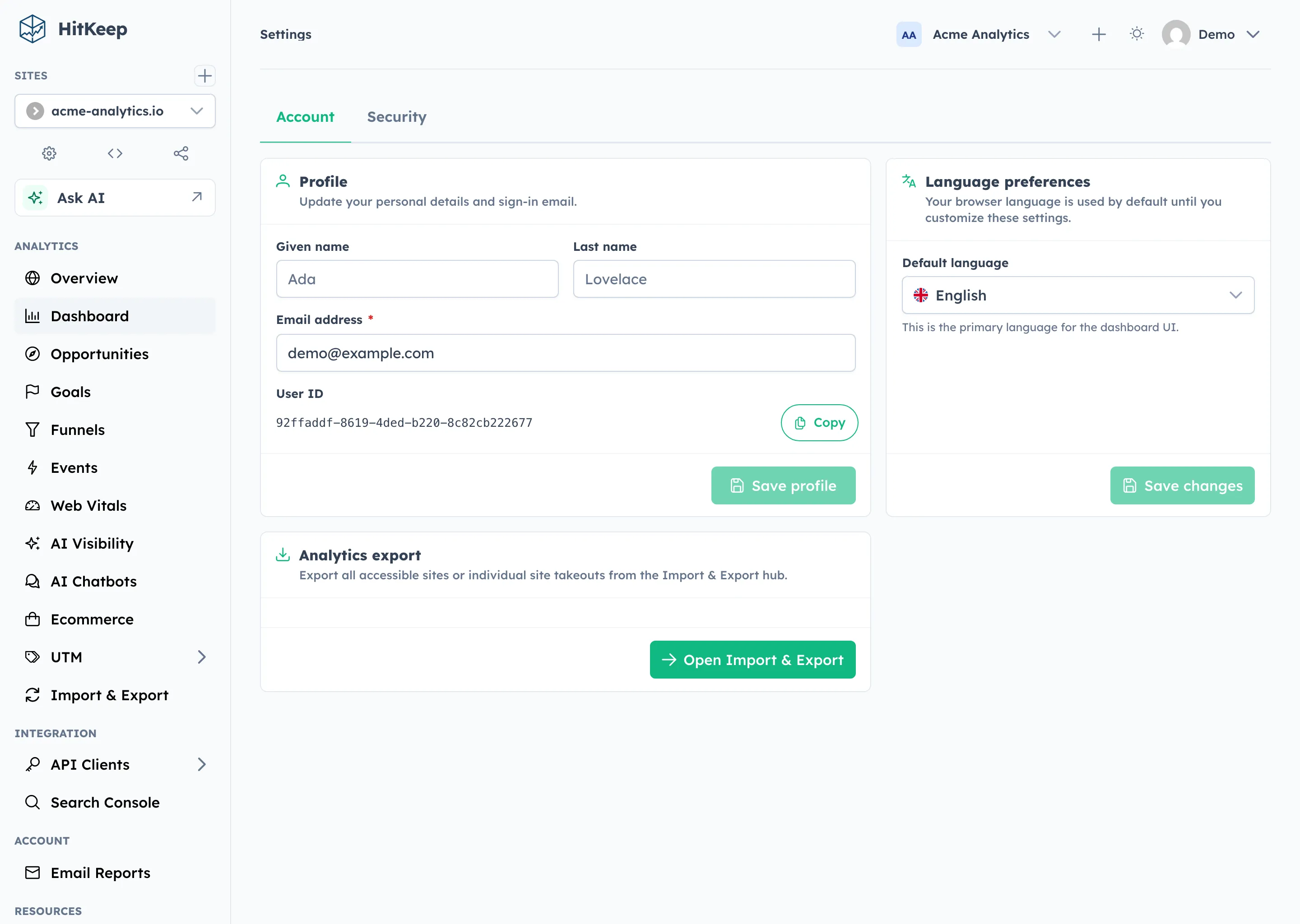 HitKeep security settings — TOTP and WebAuthn Passkey setup