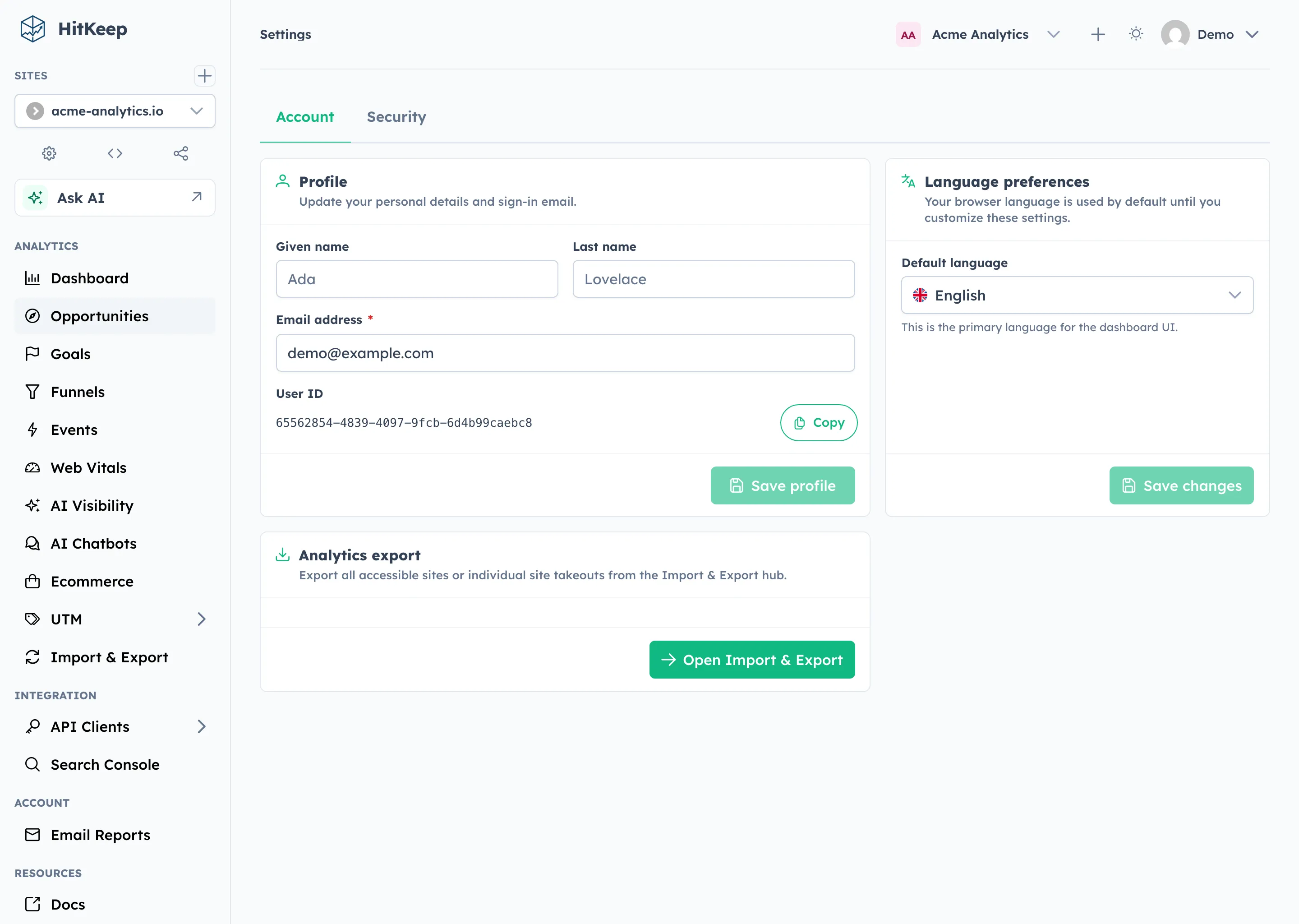 HitKeep security settings — TOTP and WebAuthn Passkey setup