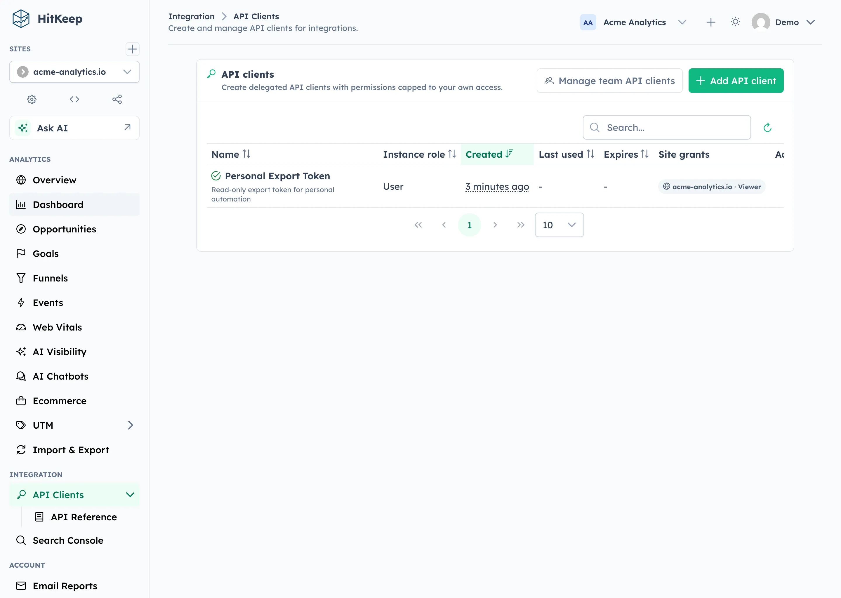HitKeep API clients — bearer token management