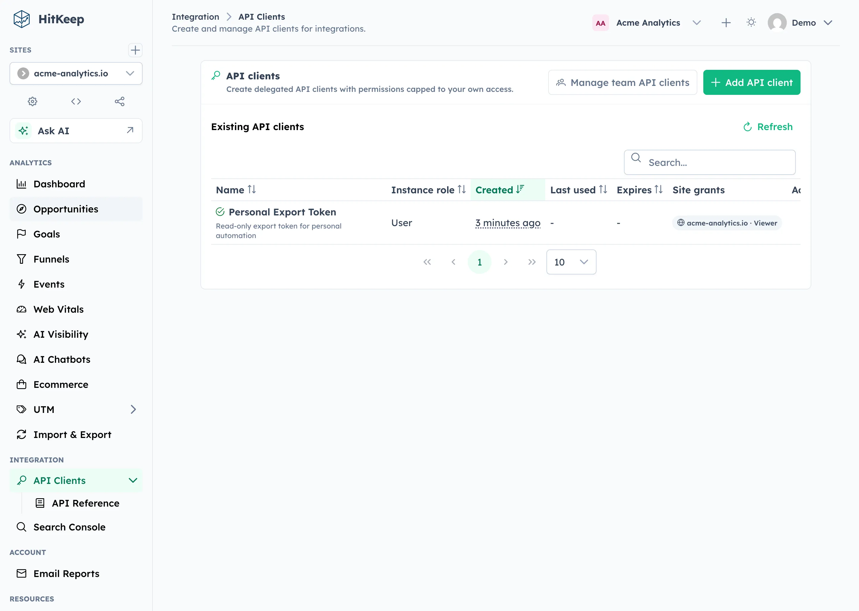 HitKeep API clients — bearer token management